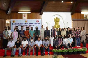 Nagaland Governor La Ganesan with Secretary to Governor,District TB officers,Kohima and others during the program for the Nutritional Supplements Basket distribution at Raj Bhavan, Kohima on 15 July 2023