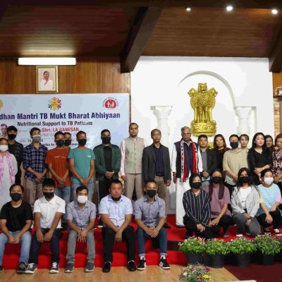 Nagaland Governor La Ganesan with Secretary to Governor,District TB officers,Kohima and others during the program for the Nutritional Supplements Basket distribution at Raj Bhavan, Kohima on 15 July 2023