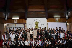 Shri La Ganesan, Governor along with Kargil war veterans,next of Kins and other officials during the Kargil Vijay Diwas program held at Raj Bhavan on 26th July 2023