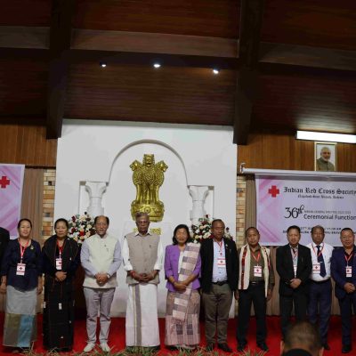 Shri La Ganesan, Governor & President IRCSN, Shri Neiphiu Rio, Chief Minister & Vice President, IRCSN and IRCSN officials during 36th Annual General Meeting at Raj Bhavan on 27 July 2023